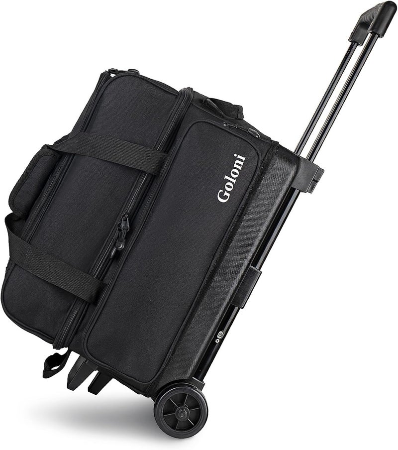 Goloni Double Roller 2 Ball Bowling Bag with Separate Shoe Compartment,2 Ball Bowling Bag with Wheels,Retractable Handle Extends to 40" - Image 1